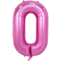 Balon din Folie Metalizata Flippy, Figurina Cifra si Coroana, Tema Aniversare 100 cm, Ambalaj Individual, Pai inclus, Umflare cu Aer sau Heliu, Roz, Cifra 0