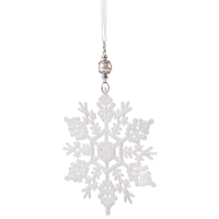 Decoratiune brad fulg de zapada, 13cm, alb cu sclipici