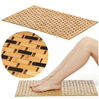 Covor antiderapant din bambus pentru baie, lamele verticale, 50x80 cm, maro natur