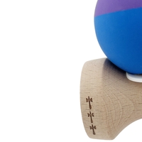Kendama X Originala, Profesionala, Flippy, Rubber Grip, Cupe Mari KING SIZE V3, Gaura in Baza, Rulment Metalic, din lemn 18 cm, Ata 62/65 cm, Bicolor Mov/Albastru