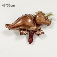 Balon din Folie Metalizata, Flippy, Mini Figurine Dinozauri, Model Triceratops, Tematica Aniversare, 47x32 cm, Ambalaj Individual, Pai Inclus, Umflare cu Aer sau Heliu, Multicolor