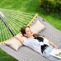 SONGMICS Hamac dublu cu bare curbate din bambus, perna inclusa, maxim 225 kg, 200x140 cm, gri