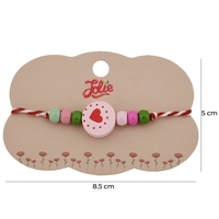 Bratara Martisor pentru Copii, Jolie, Pandativ Rotund Inima, cu Margele Multicolore, Snur Alb/Rosu, Roz deschis