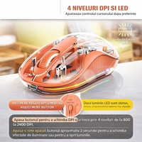Mouse Wireless, Vafy, Dual Bluetooth, 2.4 GHz, Multi Device, USB-C, 4 Niveluri DPI 800-2400, Reincarcabil, Iluminare LED, Compatibil MacBook/iPad/Laptop, 10 x 6 cm, Portocaliu
