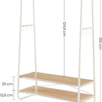 VASAGLE Raft pentru haine cu suport pentru pantofi, 2 polite, 6 carlige laterale, 45x100x160cm, alb-crem