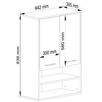 Dulap baie suspendat, cu 2 usi si 2 rafturi deschise, PAL 16 mm, 64x30x94 cm, stejar artisan si alb