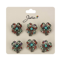 Brose Martisor Primavara, Jolie, Set 12 Bucati, Model Trifoi cu Pietre Decorative, Brosa din Metal, Dimensiune 3 x 2 cm per Bucata, Argintiu/Albastru deschis