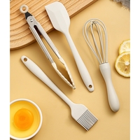 Set 5 Ustensile de Bucatarie, Flippy, din Silicon+Inox, Termorezistente, Antiaderente, 28 x 26 x 2 cm, Alb Maro