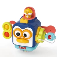 Jucarie interactiva Montessori, Flippy, Jucarie pentru Bebelusi, Model Pinguin Ocupat, din Plastic rezistent, Varsta 18+ luni, 13 x 11 x 11 cm, Albastru/Multicolor