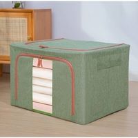 Cutie de Depozitare Pliabila, Flippy, Cu fermoar Bidirectional, 66 L, Textil, 50x40x33 cm, Cadru Metalic, o Fereastra, Suport Baza Stabil din Plastic, Verde