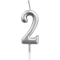 Lumanare de Tort, Flippy, Model Cifra 2, Party, 4.5 x 2.5 cm, din Parafina, Argintiu