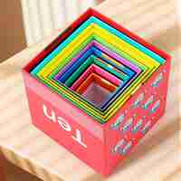 Jucarie de Construit, Flippy, Blocuri Stivuibile, +3 Ani, 10 Cutii, Invatare numere 1-10, 13.4 x 13.4 x 13.4 cm, Multicolor