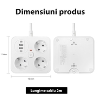 Prelungitor Multifunctional pentru Birou, Vafy, 3 Prize, 2 USB-A, 2 TYPE-C, Suport pentru Telefon, 3250W, Lungime Cablu 2 m, 11.4 x 12.4 cm, Alb