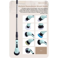 Perie Electrica de Curatare, Flippy, pentru Gresie, Baie, Bucatarie, 25x20x9.5 cm, cu 9 Capete, Maner Extensibil Detasabil 84-127cm, Incarcare USB-Type C, Rotire 360 de Grade, 3000 mAh, Culoare: Verde