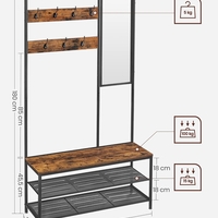 VASAGLE Cuier cu rafturi depozitare pantofi si ​​oglinda, industrial, 35x98x180 cm, maro rustic si negru