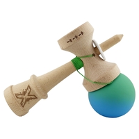 Kendama X Originala, Profesionala, Flippy, Cupe Mari KING SIZE V3, Rubber Grip, Gaura in Baza, Rulment Metalic, din lemn 18 cm, Ata 62/65 cm, Gradient Verde/Albastru