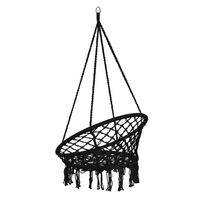 Scaun rotund tip leagan suspendat pentru casa sau gradina, cu franjuri, 150kg, negru