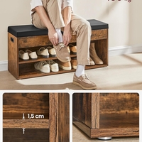 VASAGLE Pantofar cu banca capitonata, 3 compartimente, sarcina 150 kg, 30x100x44 cm, vintage, maro rustic