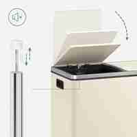 SONGMICS Cos de gunoi dublu colectare selectiva, 2x30L, cu pedale si capac soft close, galeata interioara, otel, 62x59x36 cm, crem