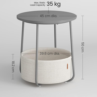 VASAGLE Masuta de cafea rotunda cu cos de stofa, stil modern, 45x50cm, gri