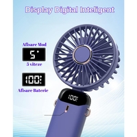 Ventilator Ultra Portabil cu Aromaterapie, Vafy, 3 in 1, de Mana, de Birou, de Gat, 5 Trepte de Viteza, Incarcare USB, Autonomie 12h, Pliabil, cu Ecran LCD, Mov