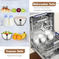 Set 6 Boluri pentru Mixare si Depozitare, Vafy, Inox Premium, Capace Ermetice, 3 Accesorii Razuire si Feliere, Interior Gradat, Design Nestable, Argintiu