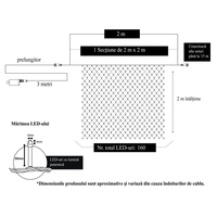 Instalatie Craciun, Tip Plasa, 1 m x 2 m, 80 LED-uri, Alb cald, 8 jocuri de lumini, Transformator, Interconectabila, Prelungitor 3 m inclus, Fir transparent, Vafy