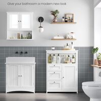 VASAGLE Dulap de baie cu 3 sertare si dulap, raft reglabil, MDF, 60x30x80 cm, alb