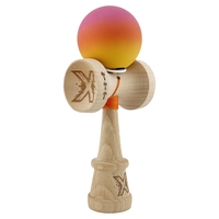 Kendama X Originala, Profesionala, Flippy, Rubber Grip, Cupe Mari KING SIZE V3, Gaura in Baza, Rulment Metalic, din lemn 18 cm, Ata 62/65 cm, Roz/Portocaliu/Galben