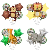 Set 5 Baloane din Folie Metalizata, Flippy, Figurine, Tema Aniversare Jungla, Pai Inclus, Ambalaj Individual, Umflare cu Aer sau Heliu, Figurina Leu 69.5x101 cm, Stelute si Cerculete 45 cm, Multicolor