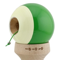 Kendama X Originala, Profesionala, Flippy, Super Sticky cu Cupe Mari KING SIZE V3, Gaura in Baza, Rulment Metalic, din lemn 18 cm, Ata 62/65 cm, Bicolor Verde/Alb