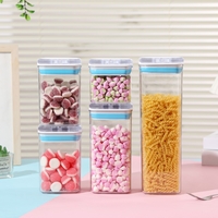 Cutii de Depozitare Alimente, Flippy, Set din 5 Cutii de tip Container, 1x0.5 l, 2x0.8 l, 1x1.2 l, 1x1.9 l, Recipiente pentru Cereale in Bucatarie, Transparente cu Capac Albastru-Alb