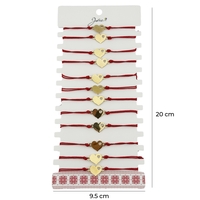 Bratara Martisor pentru Dama, Jolie, Model Inima mica, Set 12 bucati, Pandativ Auriu din Inox cu Snur Rosu Ajustabil