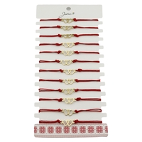 Bratara Martisor pentru Dama, Jolie, Model Inima, Set 12 bucati, Pandativ din Inox Auriu, Snur Ajustabil Impletit, Rosu