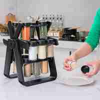 Suport Pentru Condimente Rotativ, Flippy, Multifunctional, Pivotant 360°, Portabil, Usor de Montat, 34x23 cm, ABS/Sticla, Negru