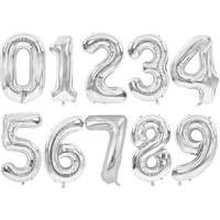 Balon din Folie Metalizata, Flippy, Figurina Cifra, Tema Aniversare 80 cm, Ambalaj Individual, Pai inclus, Umflare cu Aer sau Heliu, Argintiu, Cifra 7