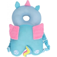 Perna tip Rucsac pentru Protectia Capului, Vafy, Tetiera tip Unicorn, pentru Bebelusi, Design tip Plasa, 33x6x19 cm, 180 g, Albastru
