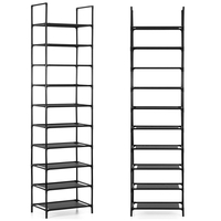 Raft pantofi inalt cu 10 polite, structura metalica si rafturi textile, 45x28x178 cm, negru