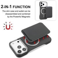 Husa MagSafe pentru iPhone 17 Pro Max, Vafy, Suport Card Detasabil, Carcasa pentru Telefon, Textura Fibra de Carbon, Business Style, Mov