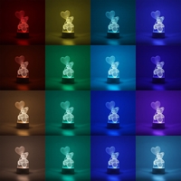Lampa LED decorativa, Flippy, 3D, Ursulet cu balon inima, cu telecomanda, doua moduri de alimentare USB si baterii, 20 cm inaltime, din material acril si lumina multicolora, alb