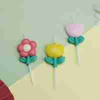 Set 3 Lumanari, Flippy, Tema Flori, Model 3, din Parafina, Multicolor