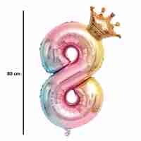 Balon din Folie Metalizata, Flippy, Figurina Cifra Gradient, Tema Aniversare 80 cm, Ambalaj Individual, Pai inclus, Umflare cu Aer sau Heliu, Coronita, Cifra 8