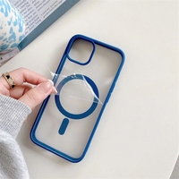 Husa MagSafe pentru Apple iPhone 13, Full Cover, Frosted Acrylic Color Big Hole, Magnetica, Incarcare Wireless, Vafy, Albastru