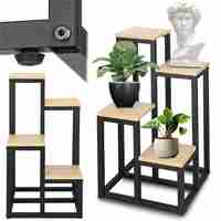Stand pentru flori, cadru metalic, 4 etajere, 34x34x68 cm, bej