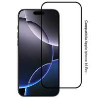 Folie Sticla Securizata, Vafy, Compatibila cu Apple iPhone 16 Pro, Full Cover 9D, HD, Margini Negre, Transparenta