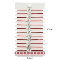 Martisor Bratara Elastica cu Pandantiv din Inox, Jolie, pentru Dama, Set 12 bucati, Snur Rosu Textil, Model Inima Love
