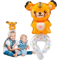 Balon din Folie Metalizata, Vafy, Figurine Animalute, Tip Bratara, Model Tigru, 17x34 cm, Ambalaj Individual, Pai Inclus, Umflare cu Aer sau Heliu, Maro