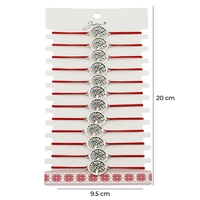 Martisor Bratara Elastica cu Pandantiv din Inox, Jolie, pentru Dama, Set 12 bucati, Snur Rosu Textil, Model Pomul Vietii