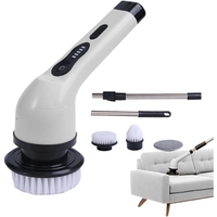 Perie Electrica de Curatare, Flippy, pentru Gresie, Baie, Bucatarie, 25x20x9.5 cm, cu 6 Capete, Maner Extensibil Detasabil 84-127cm, Incarcare USB-Type C, Rotire 360 de Grade, 3000 mAh, Culoare: Alb