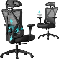 SONGMICS Scaun de birou ergonomic reglabil cu suport lombar si tetiera, maxim 120 kg, 70x70x125 cm, negru